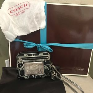 Coach Poppy Black and Silver Signature Wristlet